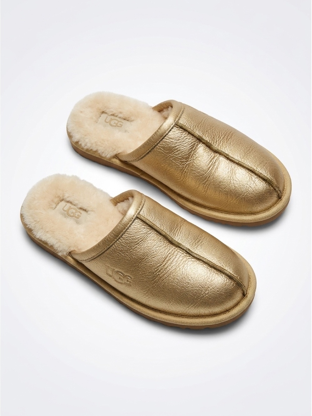 UGG Gold Leather Shearling Lined Slip-On Slippers Size 7
